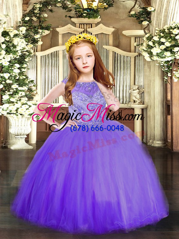 wholesale hot sale lavender zipper little girl pageant gowns beading sleeveless floor length