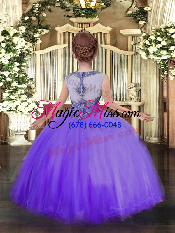 wholesale hot sale lavender zipper little girl pageant gowns beading sleeveless floor length