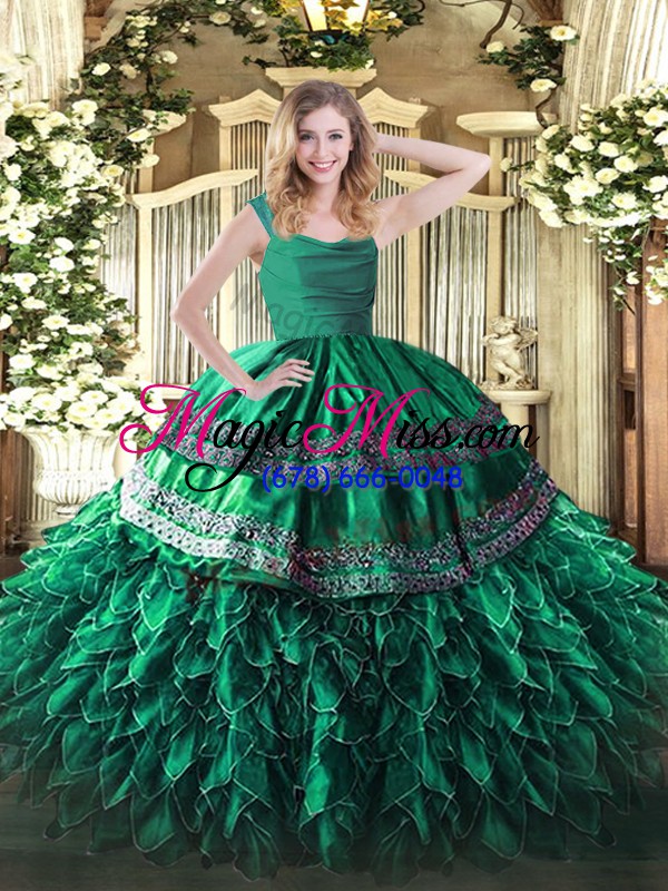 wholesale turquoise quinceanera gowns sweet 16 and quinceanera with appliques and ruffles straps sleeveless zipper