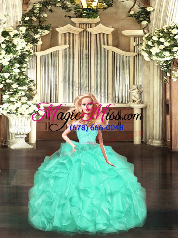 wholesale apple green ball gowns lace and ruffles 15 quinceanera dress lace up organza sleeveless floor length
