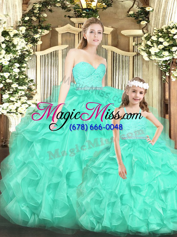 wholesale apple green ball gowns lace and ruffles 15 quinceanera dress lace up organza sleeveless floor length