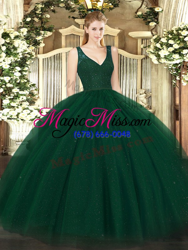 wholesale floor length ball gowns sleeveless dark green 15 quinceanera dress backless