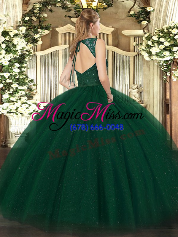 wholesale floor length ball gowns sleeveless dark green 15 quinceanera dress backless