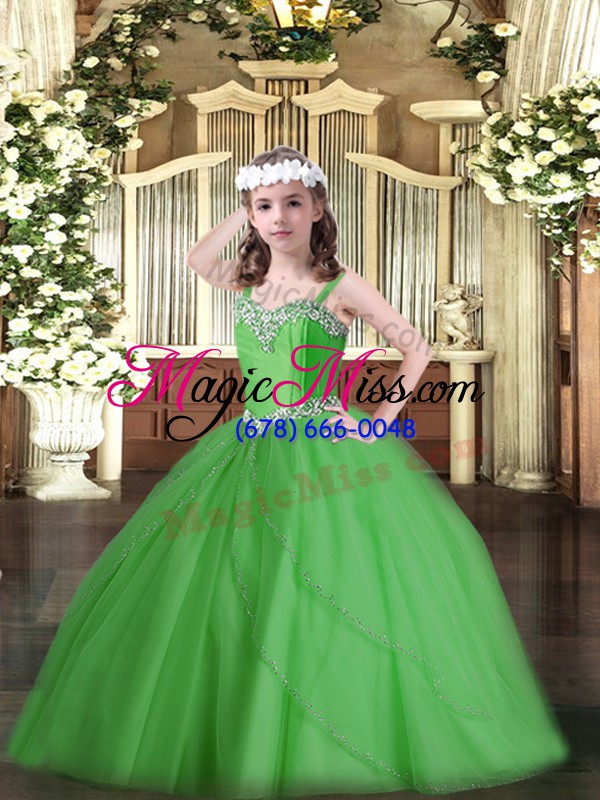 wholesale ball gowns sleeveless green evening gowns sweep train lace up