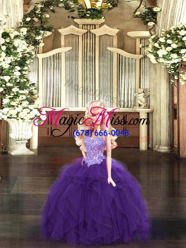 wholesale edgy eggplant purple ball gowns beading and ruffles quinceanera dresses lace up tulle sleeveless floor length
