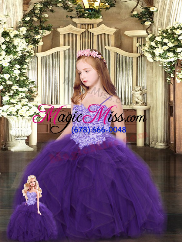 wholesale edgy eggplant purple ball gowns beading and ruffles quinceanera dresses lace up tulle sleeveless floor length
