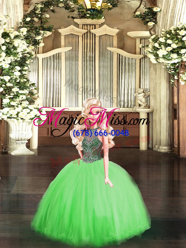 wholesale captivating green sleeveless tulle lace up 15th birthday dress for military ball and sweet 16 and quinceanera