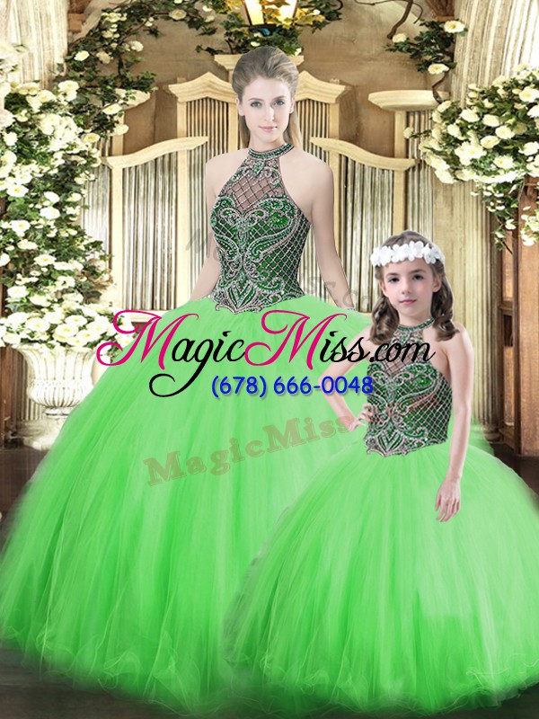 wholesale captivating green sleeveless tulle lace up 15th birthday dress for military ball and sweet 16 and quinceanera