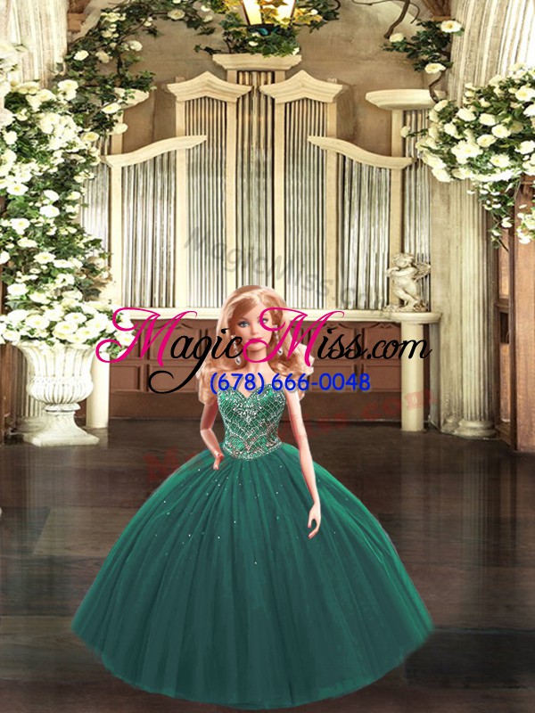 wholesale tulle sweetheart sleeveless lace up beading quinceanera dress in dark green