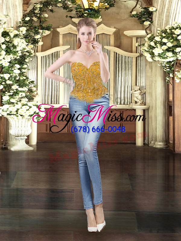 wholesale gold sleeveless floor length beading and ruffles zipper sweet 16 dresses