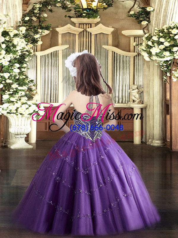 wholesale tulle sleeveless floor length girls pageant dresses and beading