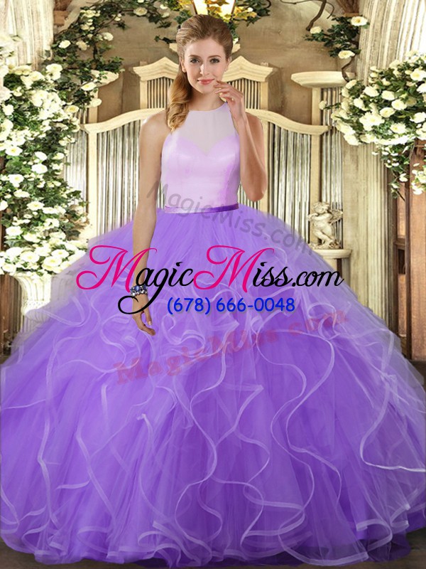 wholesale lavender high-neck neckline beading and ruffles quinceanera dress sleeveless backless
