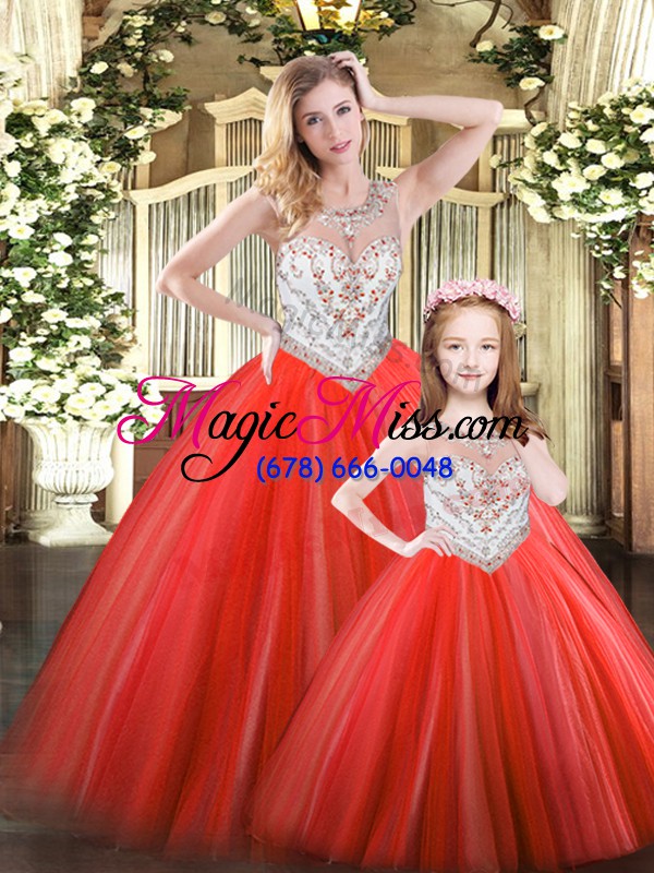 wholesale fashion beading 15th birthday dress red lace up sleeveless floor length