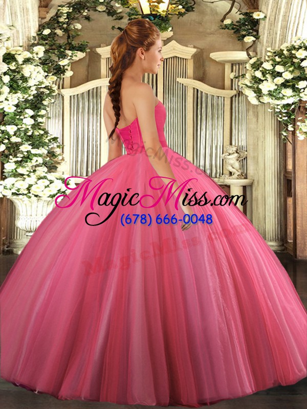 wholesale comfortable floor length rose pink sweet 16 dress tulle sleeveless beading