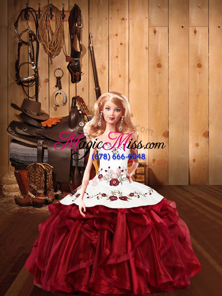 wholesale charming sleeveless embroidery and ruffles lace up sweet 16 quinceanera dress