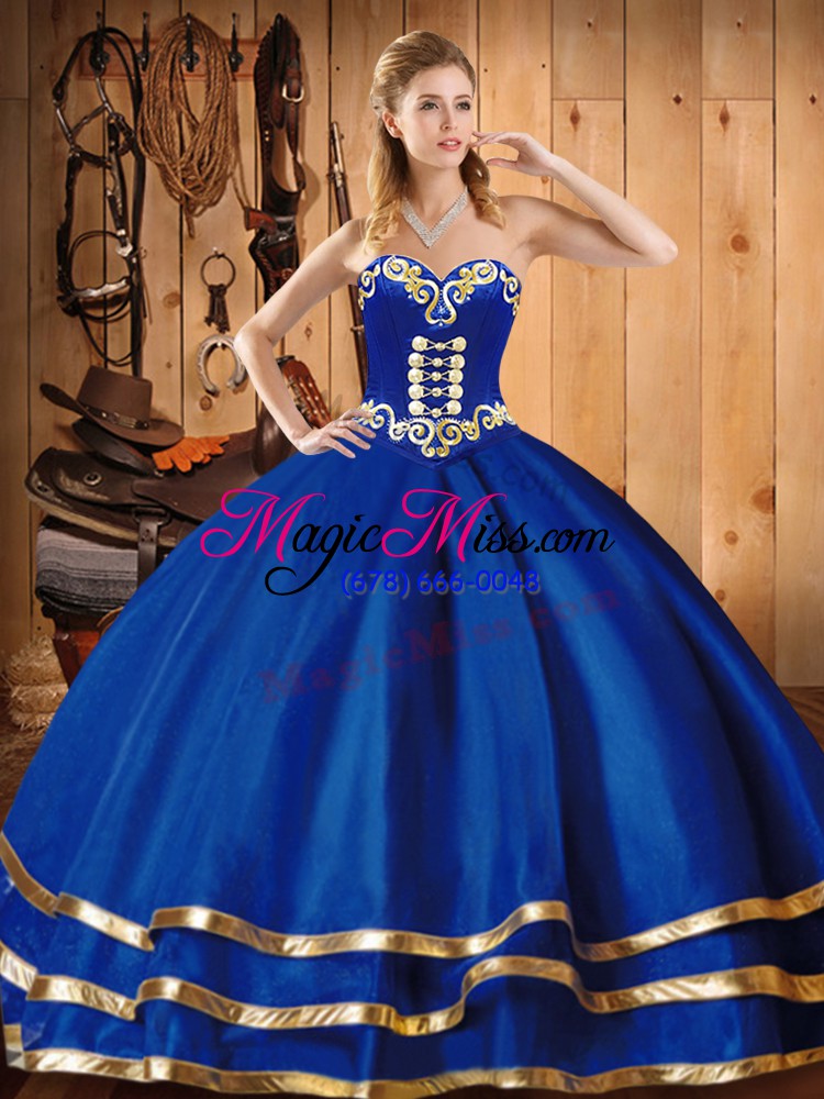 wholesale excellent blue sleeveless floor length embroidery lace up sweet 16 dress