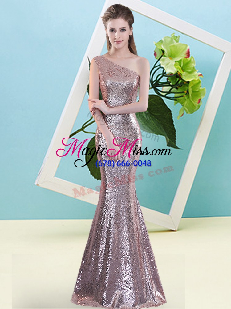 wholesale high class pink mermaid sequins prom evening gown zipper sequined sleeveless floor length