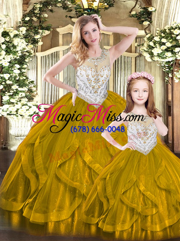 wholesale shining scoop sleeveless tulle 15 quinceanera dress beading and ruffles lace up