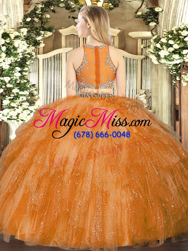 wholesale fitting orange sleeveless beading floor length quinceanera dress