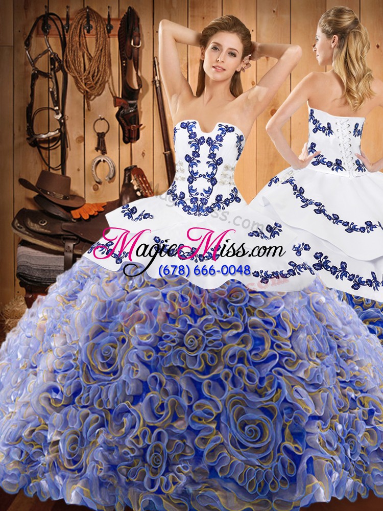 wholesale multi-color sleeveless with train embroidery lace up vestidos de quinceanera