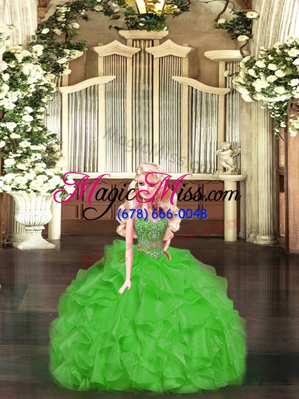 wholesale green ball gowns sweetheart sleeveless organza floor length lace up beading and ruffles ball gown prom dress