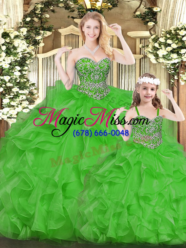 wholesale green ball gowns sweetheart sleeveless organza floor length lace up beading and ruffles ball gown prom dress