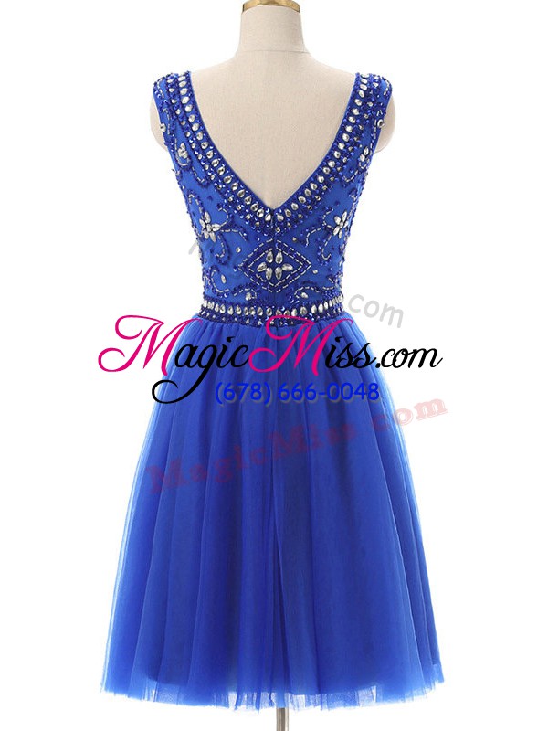 wholesale royal blue sleeveless tulle zipper homecoming dress for prom and party