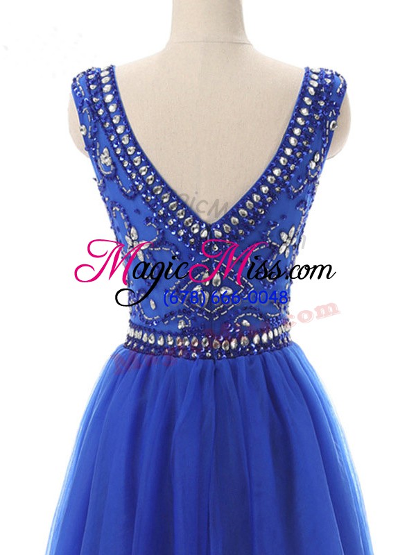 wholesale royal blue sleeveless tulle zipper homecoming dress for prom and party
