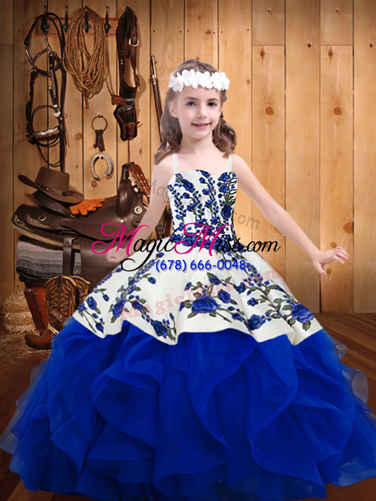 wholesale sleeveless lace up floor length embroidery and ruffles pageant gowns for girls