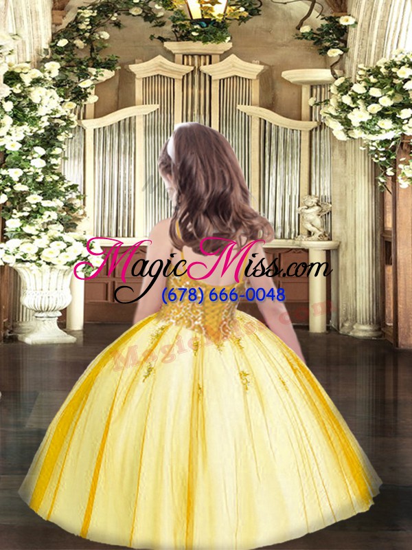 wholesale yellow ball gowns beading little girl pageant gowns lace up tulle sleeveless floor length