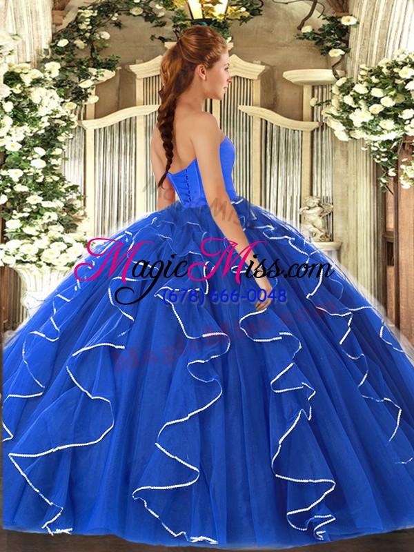 wholesale edgy aqua blue sleeveless beading and ruffles floor length quince ball gowns