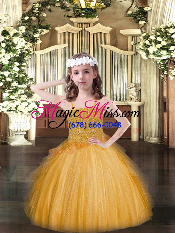 wholesale cute tulle sleeveless floor length kids formal wear and beading and ruffles
