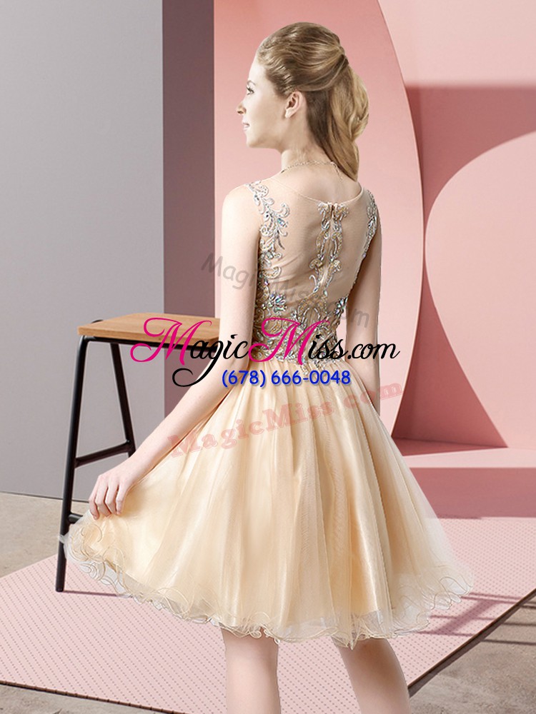 wholesale free and easy knee length blue prom dresses tulle sleeveless beading