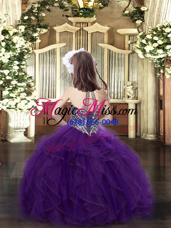 wholesale perfect floor length purple little girl pageant dress halter top sleeveless lace up