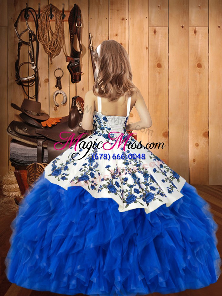 wholesale straps sleeveless organza child pageant dress embroidery and ruffles lace up