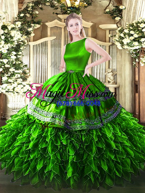 wholesale spectacular green ball gowns ruffles quinceanera gown clasp handle satin and organza sleeveless floor length