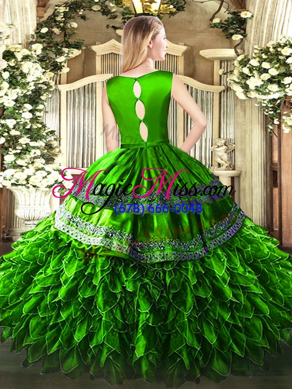 wholesale spectacular green ball gowns ruffles quinceanera gown clasp handle satin and organza sleeveless floor length