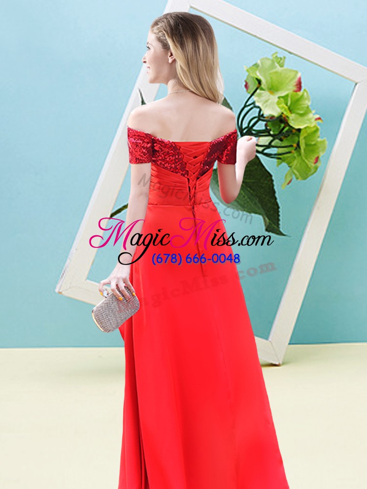 wholesale orange short sleeves elastic woven satin and sequined lace up for prom and party