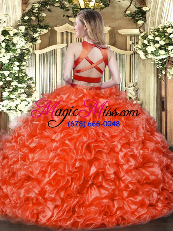 wholesale orange red sleeveless tulle criss cross 15th birthday dress for military ball and sweet 16 and quinceanera