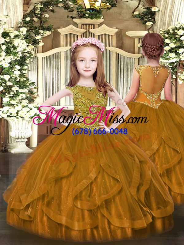 wholesale gorgeous brown sleeveless beading and ruffles floor length quinceanera dress