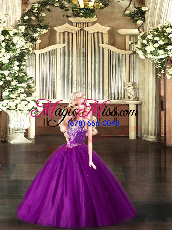 wholesale beading quinceanera dresses purple lace up sleeveless floor length