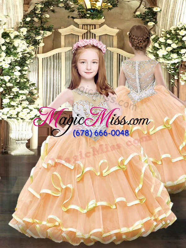 wholesale peach quinceanera gown military ball and sweet 16 and quinceanera with beading and ruffles scoop sleeveless lace up
