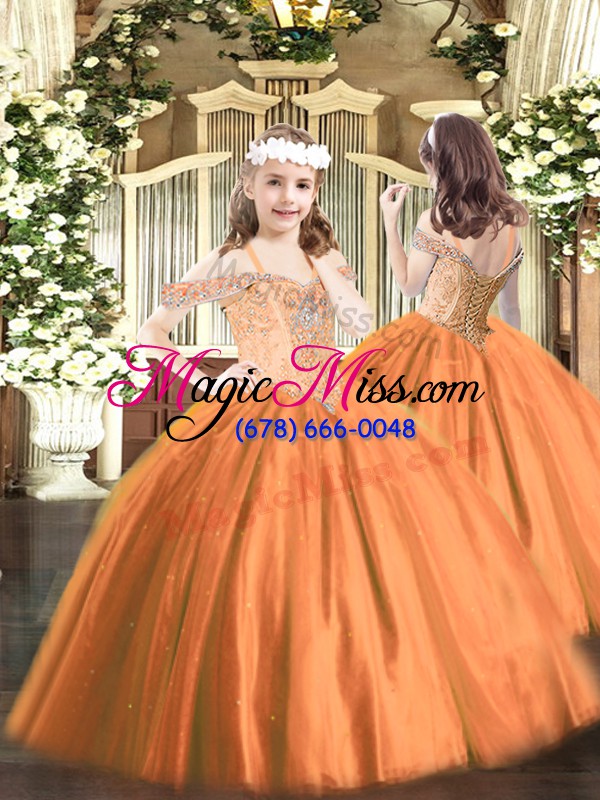 wholesale super floor length ball gowns sleeveless orange red ball gown prom dress lace up