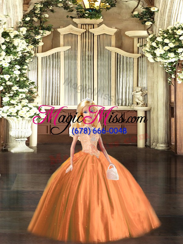 wholesale super floor length ball gowns sleeveless orange red ball gown prom dress lace up