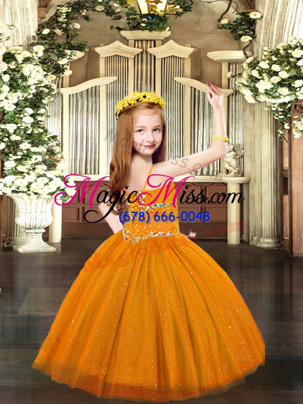wholesale beauteous sleeveless lace up floor length beading little girl pageant gowns