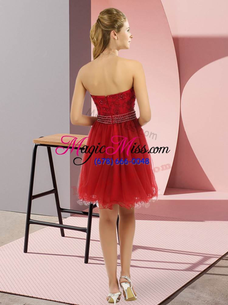 wholesale cute sleeveless tulle mini length zipper dress for prom in purple with beading
