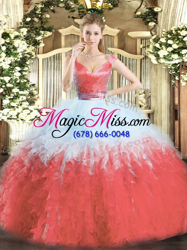 wholesale eye-catching sleeveless floor length ruffles zipper quinceanera dress with multi-color