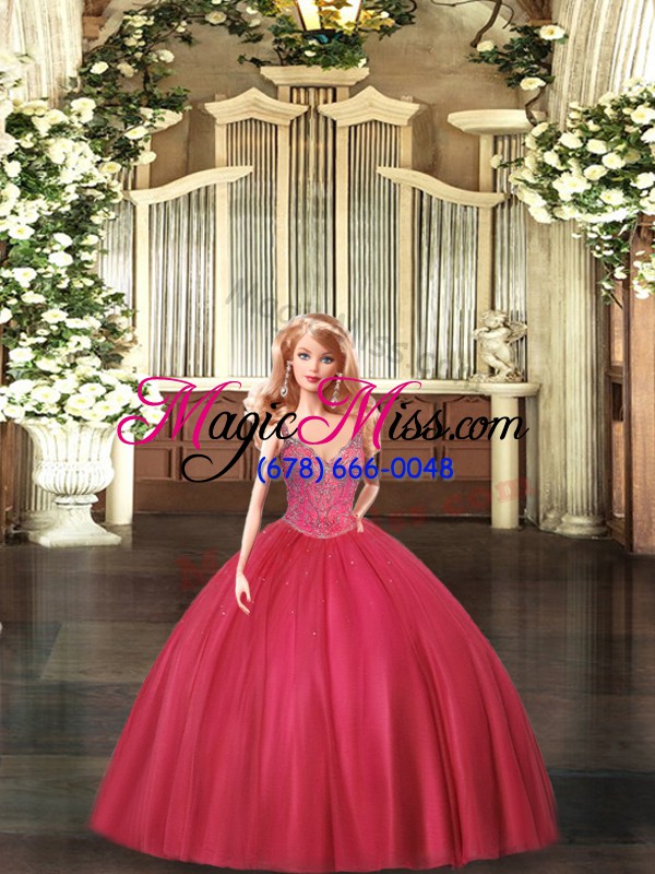 wholesale hot pink sleeveless beading floor length sweet 16 quinceanera dress