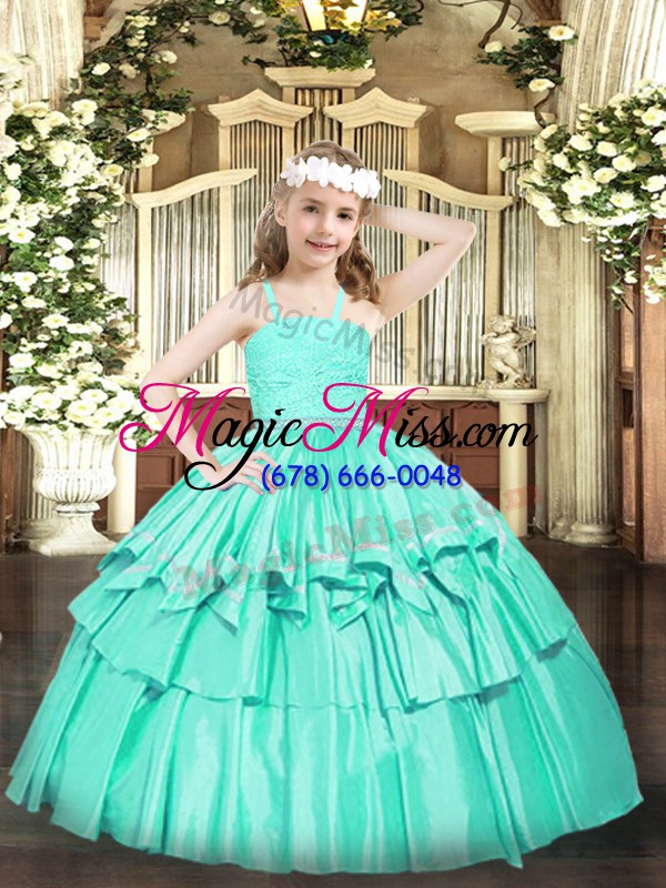 wholesale sweet ball gowns little girls pageant gowns turquoise straps organza sleeveless floor length zipper