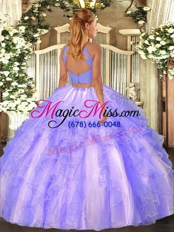 wholesale lilac two pieces halter top sleeveless organza floor length backless beading and ruffles sweet 16 dress